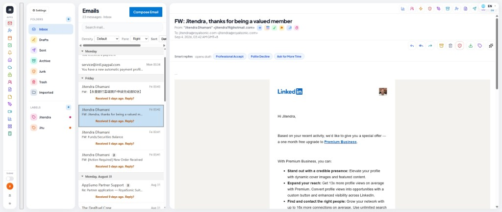 RoyalSonic mail app